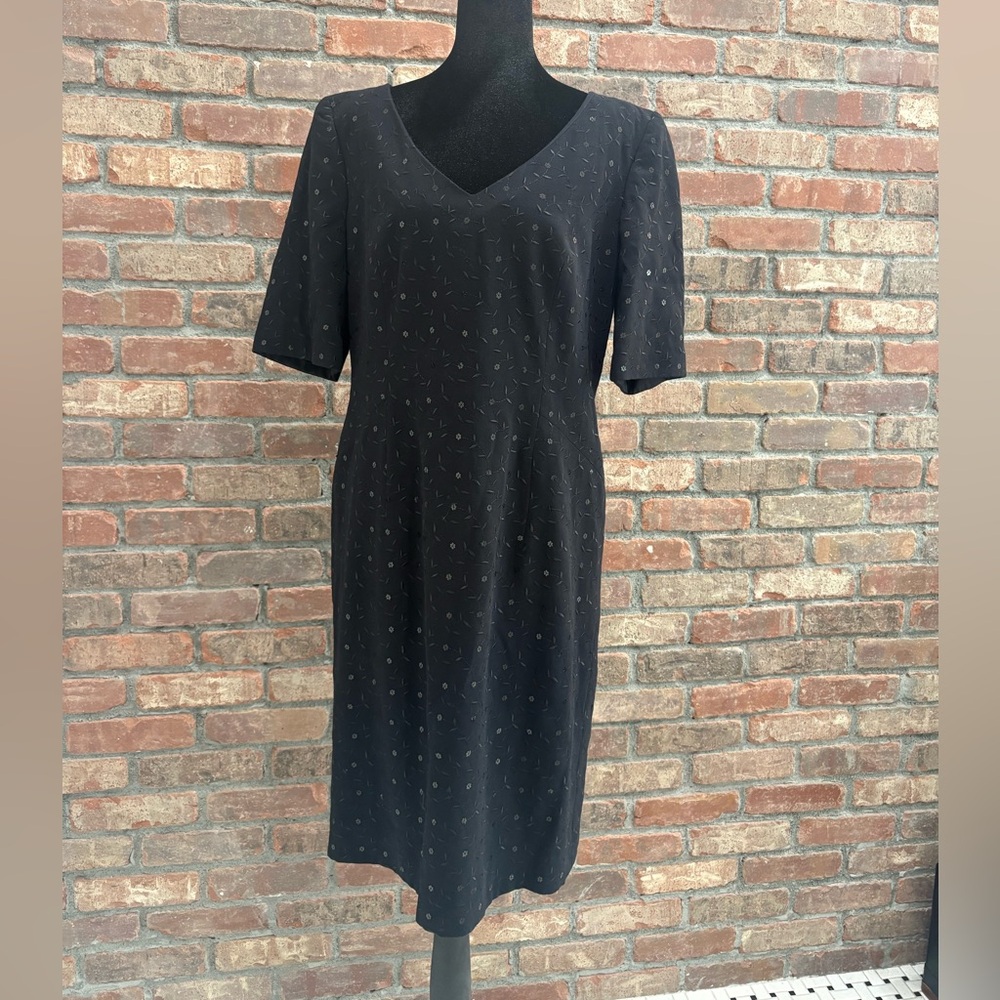 Escada Black Midi Dress with Subtle beaded Pattern and slight shoulder pads